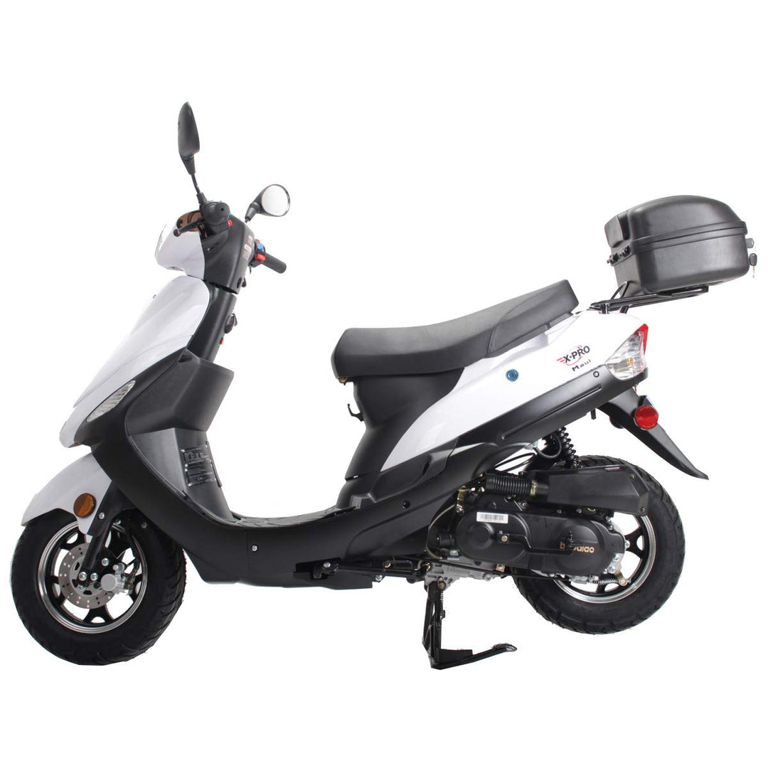 Free Shipping! X-PRO Maui 50cc Moped Scooter with 10in Aluminum Wheels, Rear Trunk, Electric/Kick Start! Large Headlight!