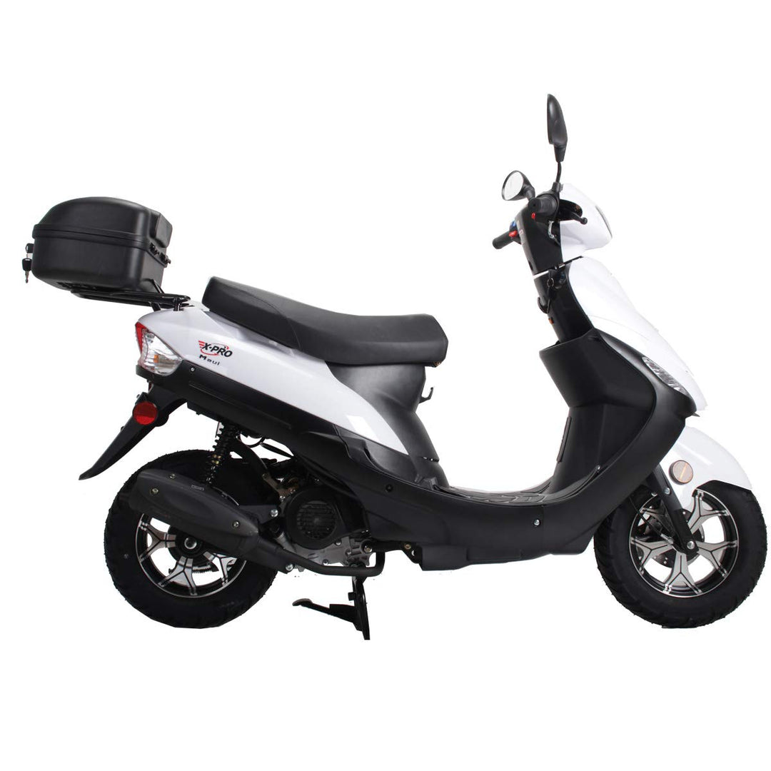 Free Shipping! X-PRO Maui 50cc Moped Scooter with 10in Aluminum Wheels, Rear Trunk, Electric/Kick Start! Large Headlight!