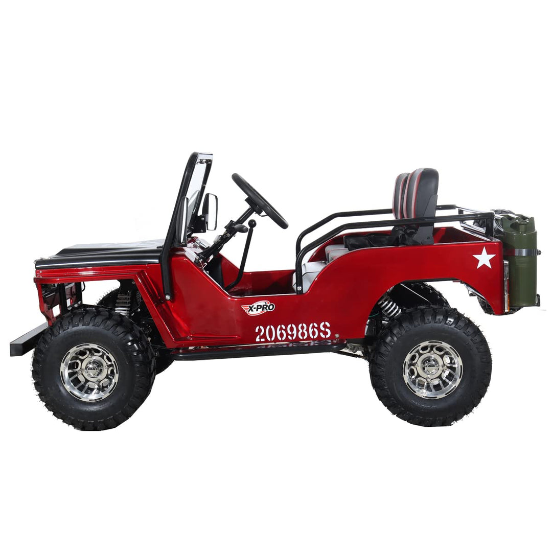 Free shipping! X-PRO Ranger 125cc Jeep Go Kart with 3-Speed Semi-Automatic Transmission w/Reverse, LED Headlights, With Windshield and Spare Tire, Big 18" Aluminium Rim Wheels!