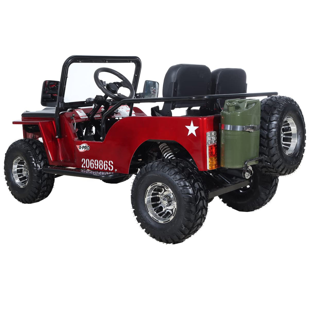 Free shipping! X-PRO Ranger 125cc Jeep Go Kart with 3-Speed Semi-Automatic Transmission w/Reverse, LED Headlights, With Windshield and Spare Tire, Big 18" Aluminium Rim Wheels!