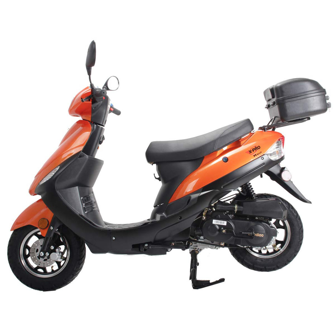 Free Shipping! X-PRO Maui 50cc Moped Scooter with 10in Aluminum Wheels, Rear Trunk, Electric/Kick Start! Large Headlight!