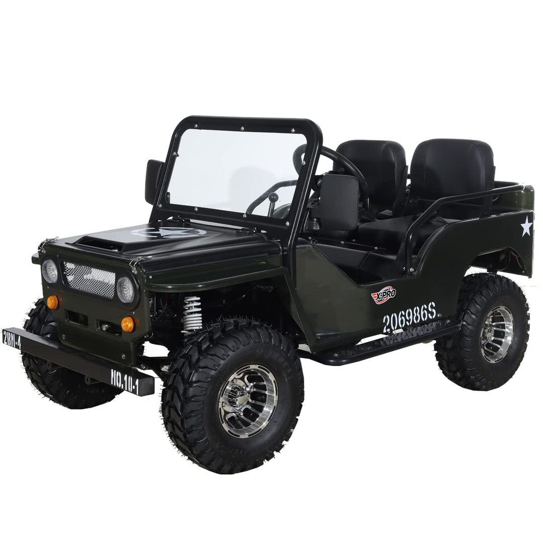 Free shipping! X-PRO Ranger 125cc Jeep Go Kart with 3-Speed Semi-Automatic Transmission w/Reverse, LED Headlights, With Windshield and Spare Tire, Big 18" Aluminium Rim Wheels!