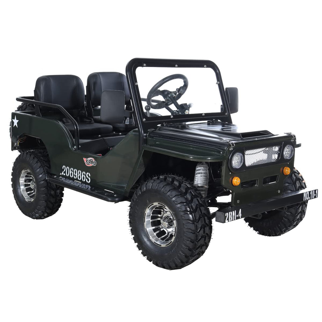Free shipping! X-PRO Ranger 125cc Jeep Go Kart with 3-Speed Semi-Automatic Transmission w/Reverse, LED Headlights, With Windshield and Spare Tire, Big 18" Aluminium Rim Wheels!