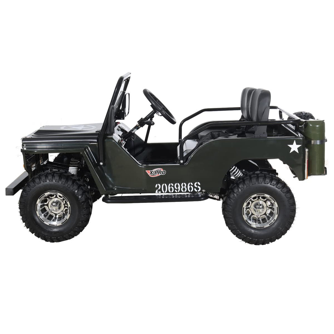 Free shipping! X-PRO Ranger 125cc Jeep Go Kart with 3-Speed Semi-Automatic Transmission w/Reverse, LED Headlights, With Windshield and Spare Tire, Big 18" Aluminium Rim Wheels!