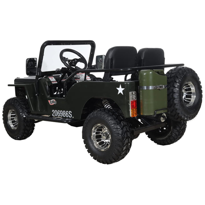 Free shipping! X-PRO Ranger 125cc Jeep Go Kart with 3-Speed Semi-Automatic Transmission w/Reverse, LED Headlights, With Windshield and Spare Tire, Big 18" Aluminium Rim Wheels!
