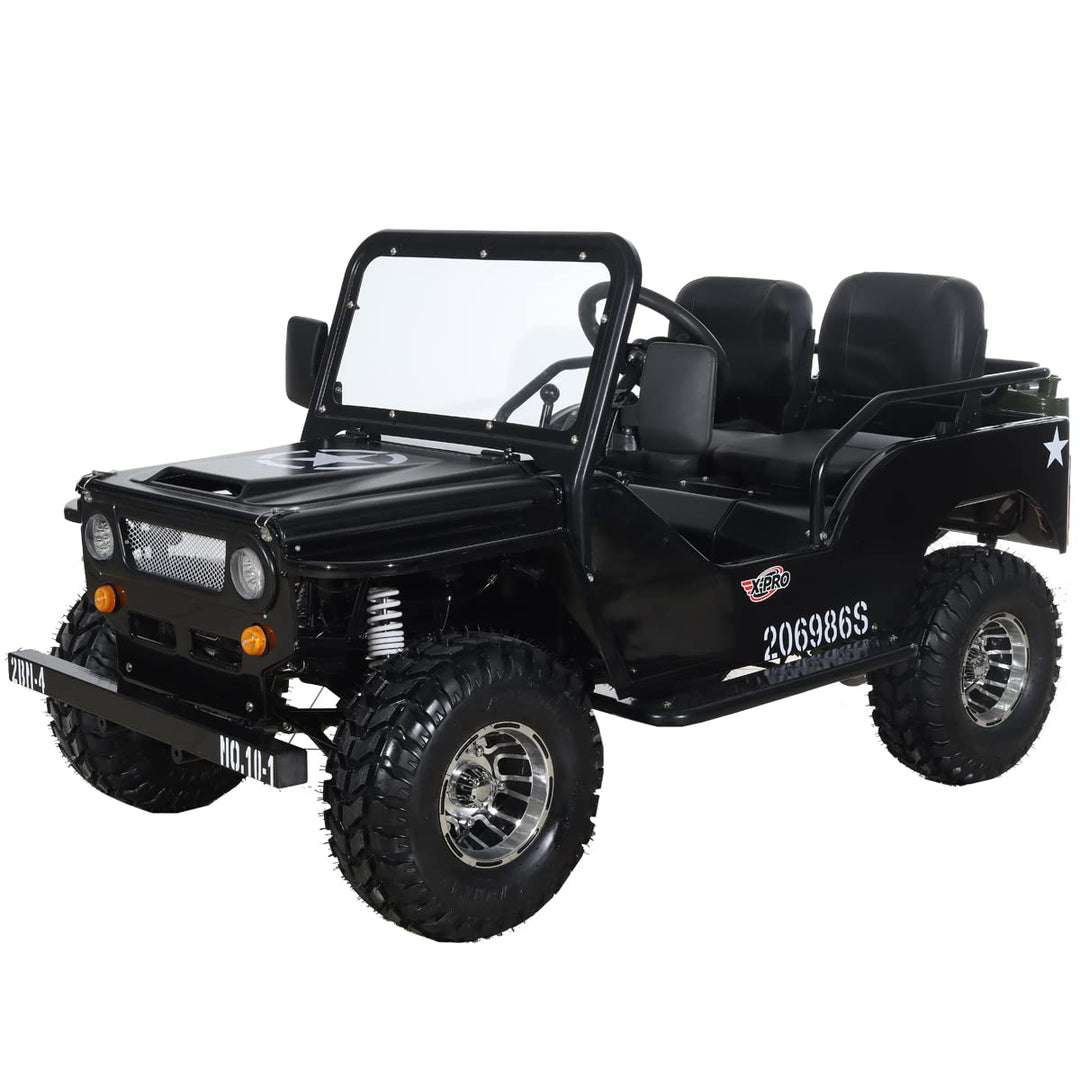 Free shipping! X-PRO Ranger 125cc Jeep Go Kart with 3-Speed Semi-Automatic Transmission w/Reverse, LED Headlights, With Windshield and Spare Tire, Big 18" Aluminium Rim Wheels!