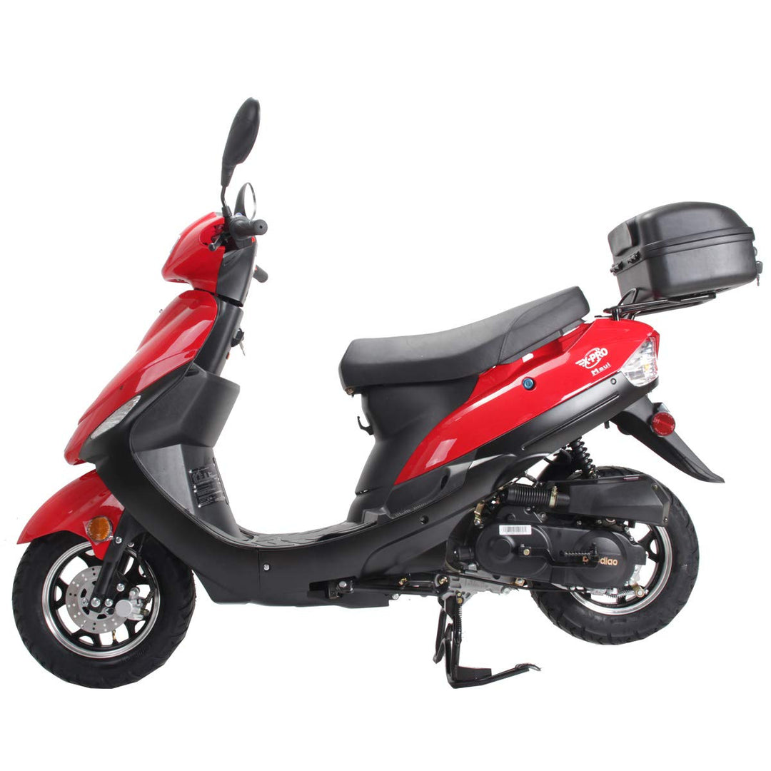 Free Shipping! X-PRO Maui 50cc Moped Scooter with 10in Aluminum Wheels, Rear Trunk, Electric/Kick Start! Large Headlight!