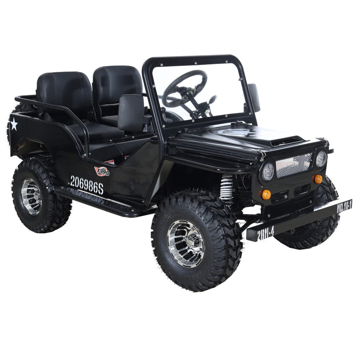 Free shipping! X-PRO Ranger 125cc Jeep Go Kart with 3-Speed Semi-Automatic Transmission w/Reverse, LED Headlights, With Windshield and Spare Tire, Big 18" Aluminium Rim Wheels!