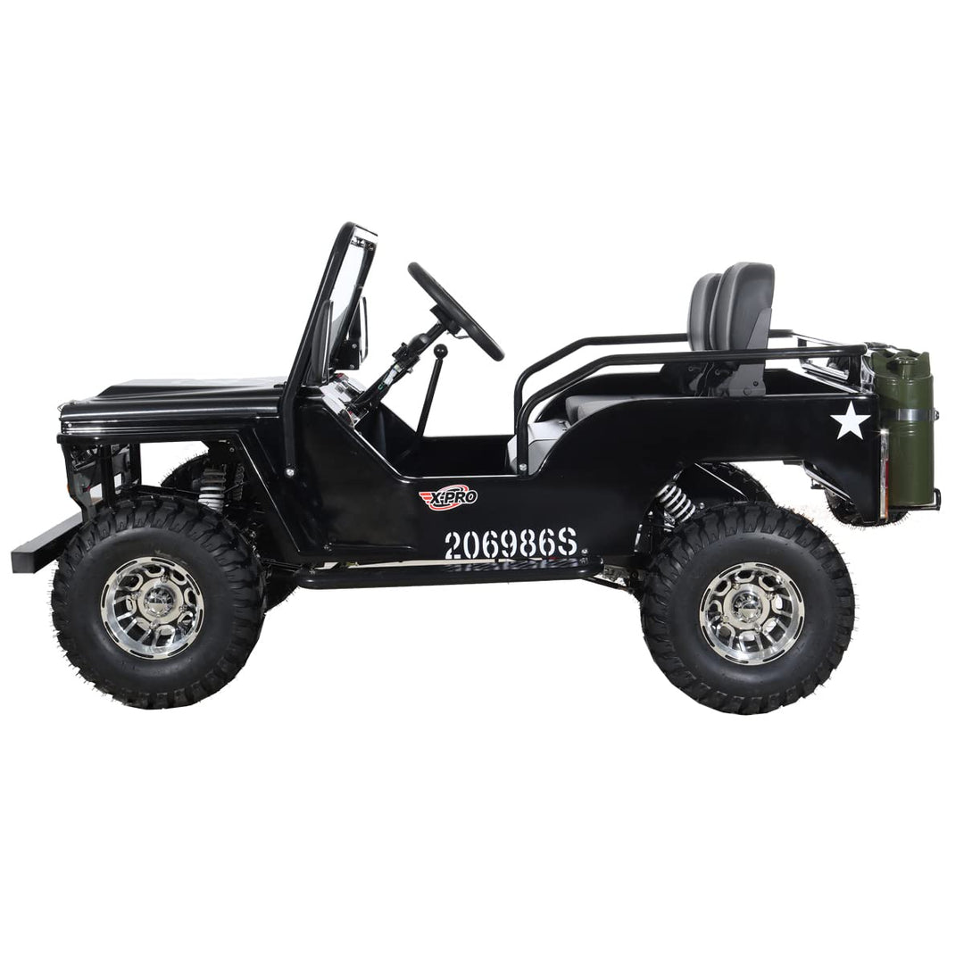 Free shipping! X-PRO Ranger 125cc Jeep Go Kart with 3-Speed Semi-Automatic Transmission w/Reverse, LED Headlights, With Windshield and Spare Tire, Big 18" Aluminium Rim Wheels!