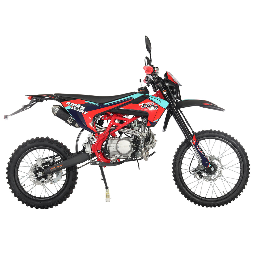 Free Shipping! X-PRO Storm DLX 150 Dirt Bike with All Lights, 4-Speed Manual Transmission, Electric/Kick Start, Big 19in/16in Tires!