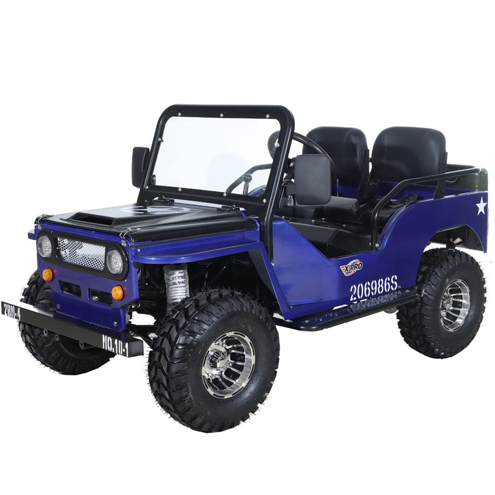 Free shipping! X-PRO Ranger 125cc Jeep Go Kart with 3-Speed Semi-Automatic Transmission w/Reverse, LED Headlights, With Windshield and Spare Tire, Big 18" Aluminium Rim Wheels!