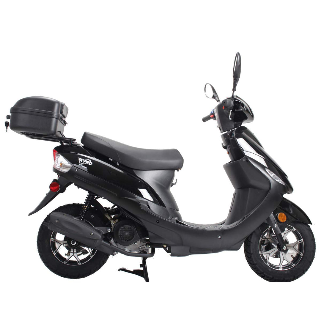 Free Shipping! X-PRO Maui 50cc Moped Scooter with 10in Aluminum Wheels, Rear Trunk, Electric/Kick Start! Large Headlight!