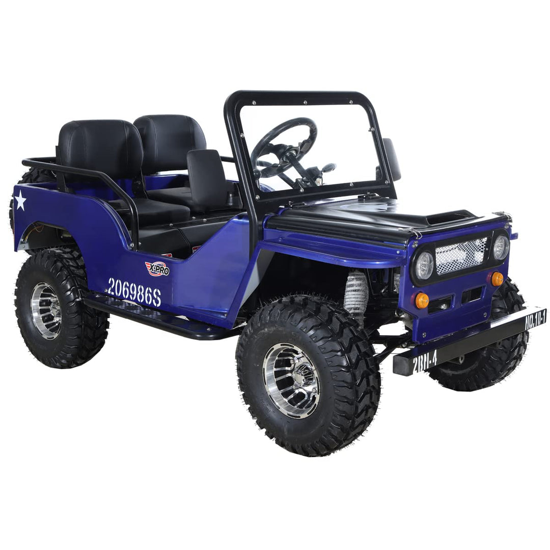 Free shipping! X-PRO Ranger 125cc Jeep Go Kart with 3-Speed Semi-Automatic Transmission w/Reverse, LED Headlights, With Windshield and Spare Tire, Big 18" Aluminium Rim Wheels!