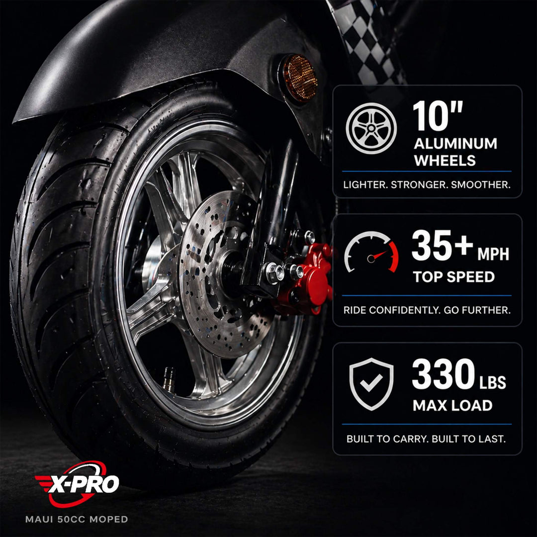 Free Shipping! X-PRO Maui 50cc Moped Scooter with 10" Aluminum Wheels, Rear Trunk, Electric/Kick Start!