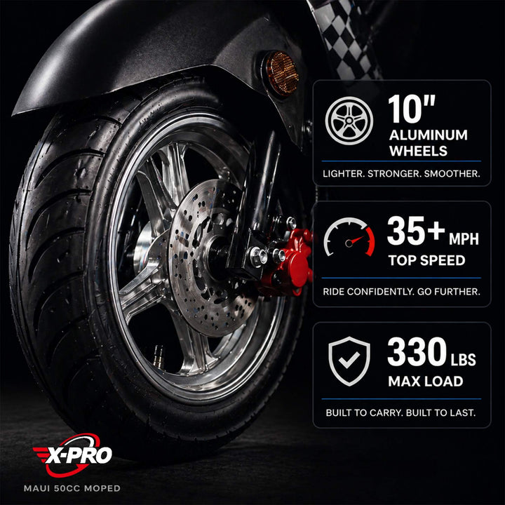 Free Shipping! X-PRO Maui 50cc Moped Scooter with 10" Aluminum Wheels, Rear Trunk, Electric/Kick Start!