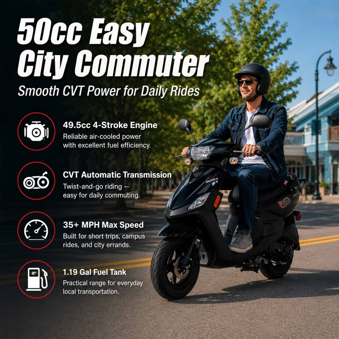 Free Shipping! X-PRO Bora 50cc Moped Scooter with 10" Aluminum Wheels, Electric/Kick Start!