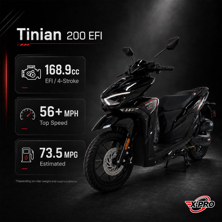 Free Shipping! X-PRO Tinian 200 EFI Electronic Fuel Injection Scooter with CVT Transmission, 14" Alloy Wheels, LED Headlights!