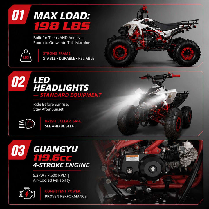 Free shipping! X-PRO Thunder 125cc ATV with Automatic Transmission w/Reverse, LED Headlights, Big 19in/18in Tires!