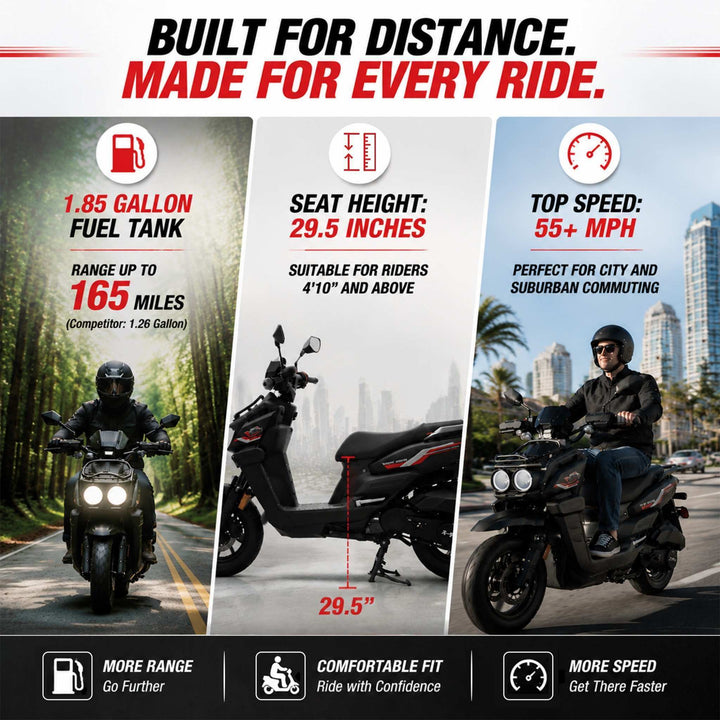 Free Shipping! X-PRO Tank 200 Moped Scooter with 12" Aluminum Wheels! Electric/Kick Start, LED Lights!