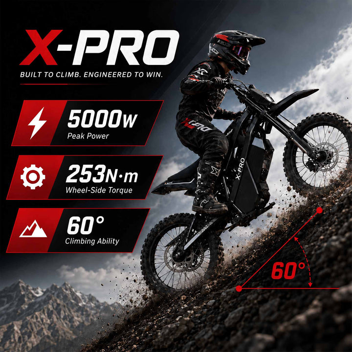 Free Shipping! X-PRO Drax X 5000W Electric Dirt Bike for Adults &amp; Teens - Powerful Brushless Motor,19"/17" Off-Road Tires, Dual Braking &amp;Suspension,LED Headlight,Heavy Duty Electric Dirt Bike for All Terrain