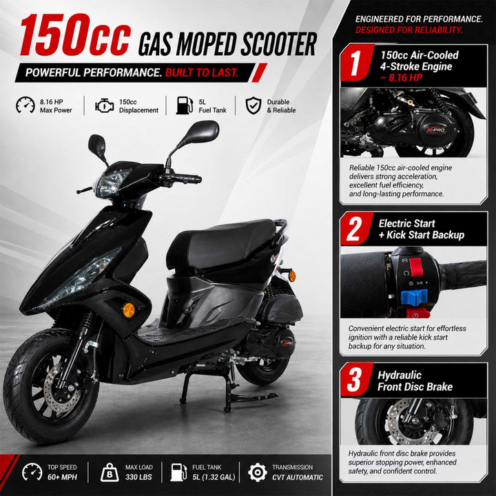 Free Shipping! X-PRO Bali 150cc Moped Scooter with 10" Wheels! Electric Start, Large Headlights!