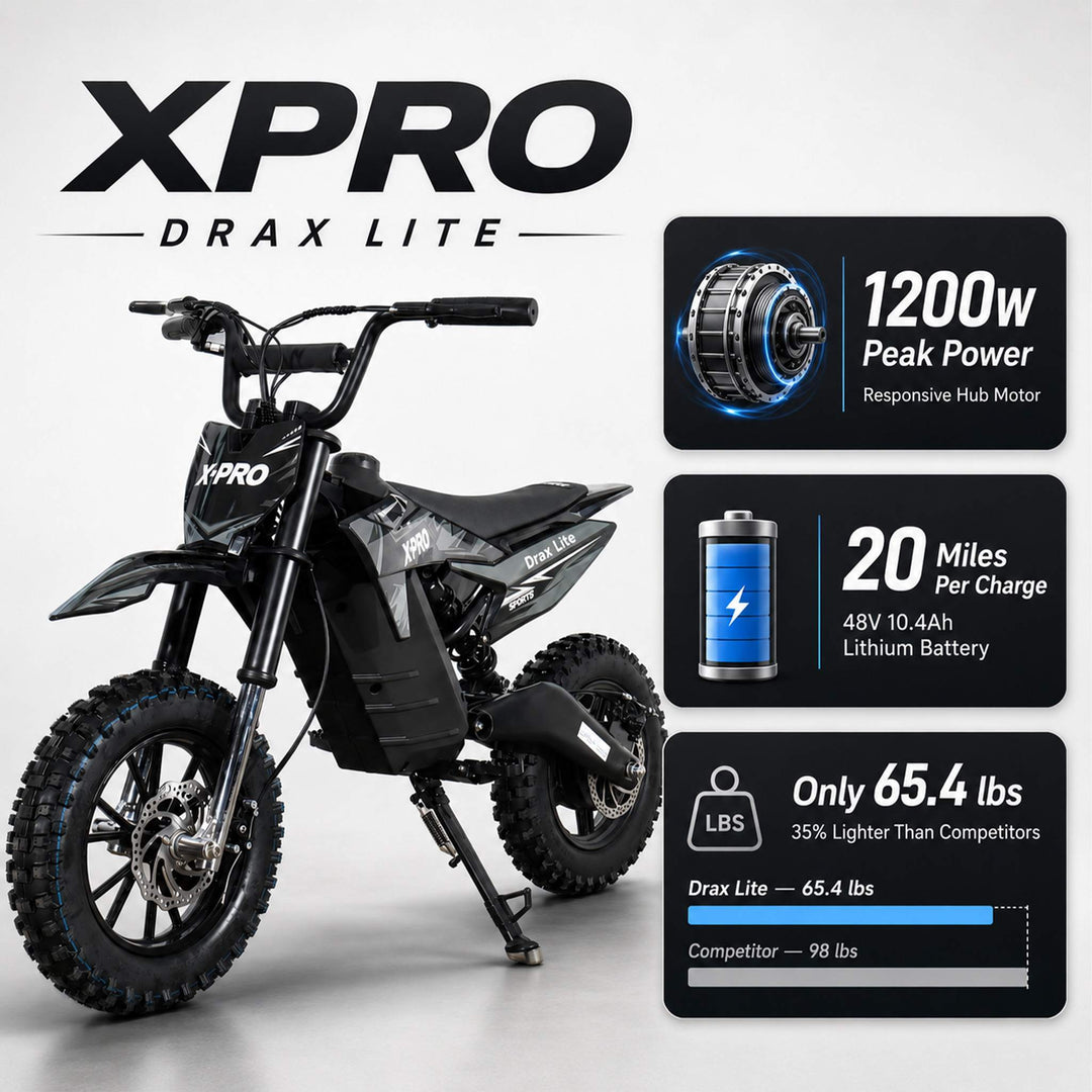 Free Shipping! X-PRO Drax Lite 1200W 48V Electric Dirt Bike with Adjustable Speed!