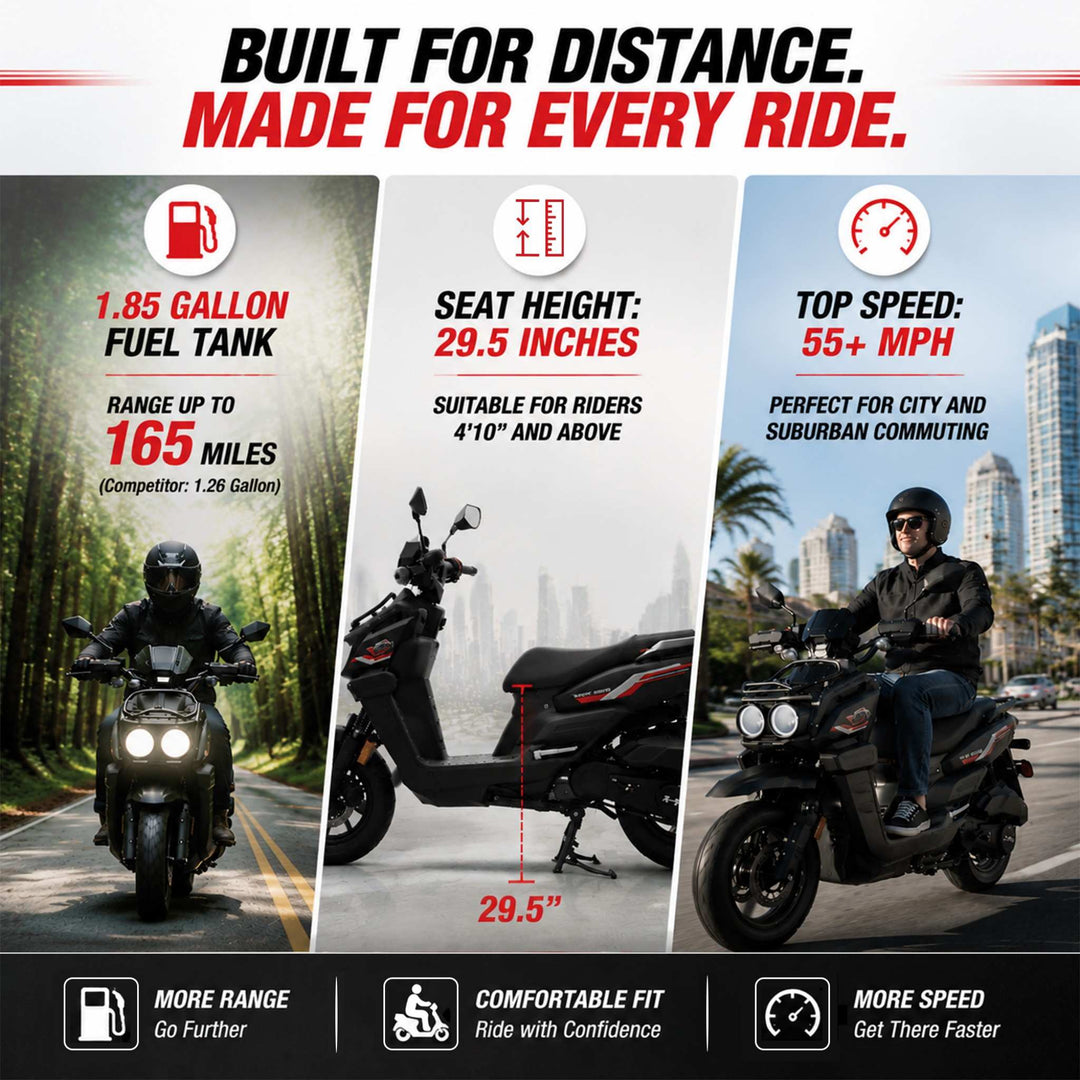 Free Shipping! X-PRO TANK 200 EFI Electronic Fuel Injection Moped Scooter with 12" Alloy Wheels! LED Lights!