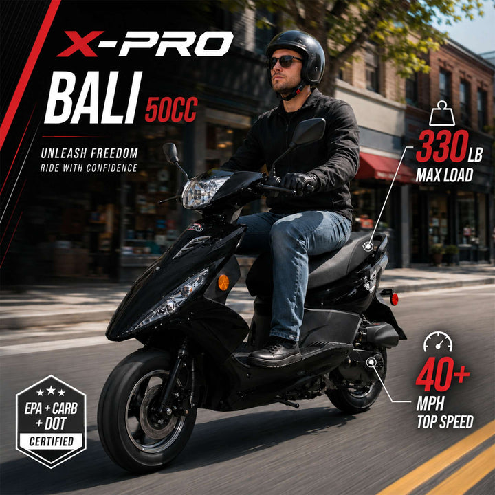Free Shipping! X-PRO Bali 50cc Moped Scooter with 10" Wheels! Electric/Kick Start! Large LED Headlights!