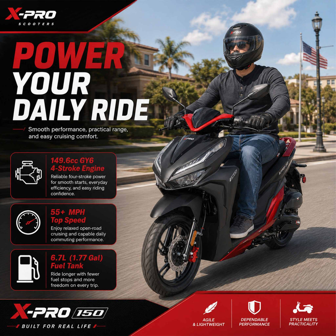 Free Shipping! X-PRO Capri 150cc Moped Scooter with 14in Aluminum Wheels, Electric/Kick Start! Large LED Lights!