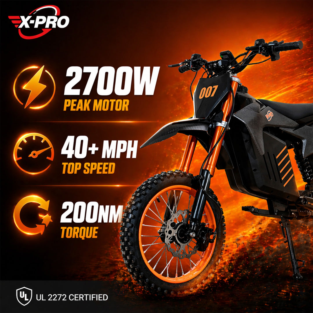 Free Shipping! X-PRO Drax Sport 2700W 48V 23AH Teens Adults Electric Dirt Bike with New Version LED Light! 14"/12" Wheels!