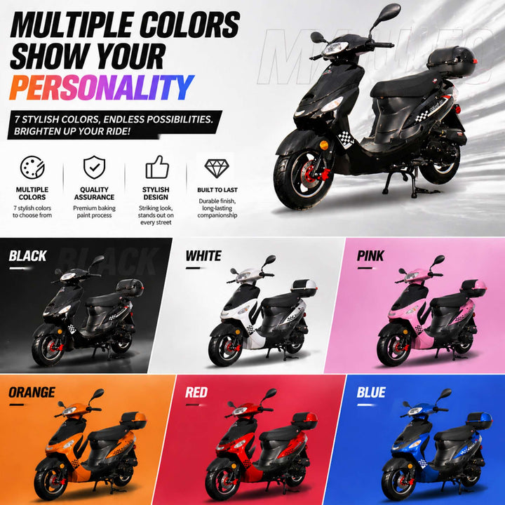 Free Shipping! X-PRO Maui 50cc Moped Scooter with 10" Aluminum Wheels, Rear Trunk, Electric/Kick Start!