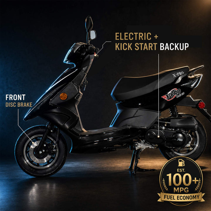 Free Shipping! X-PRO Bali 50cc Moped Scooter with 10" Wheels! Electric/Kick Start! Large LED Headlights!