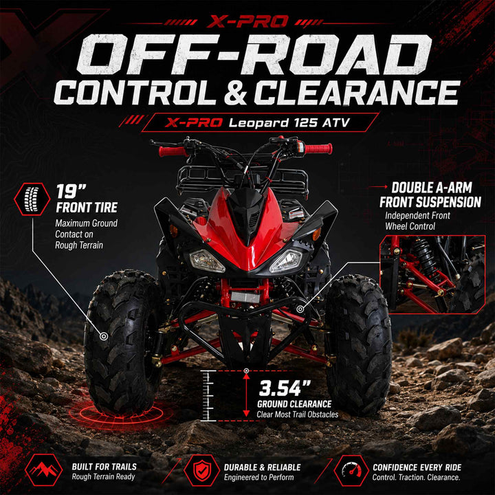 Free Shipping! X-PRO Leopard 125cc ATV with Automatic Transmission w/Reverse, Remote Control! Big 19in/18inTires!