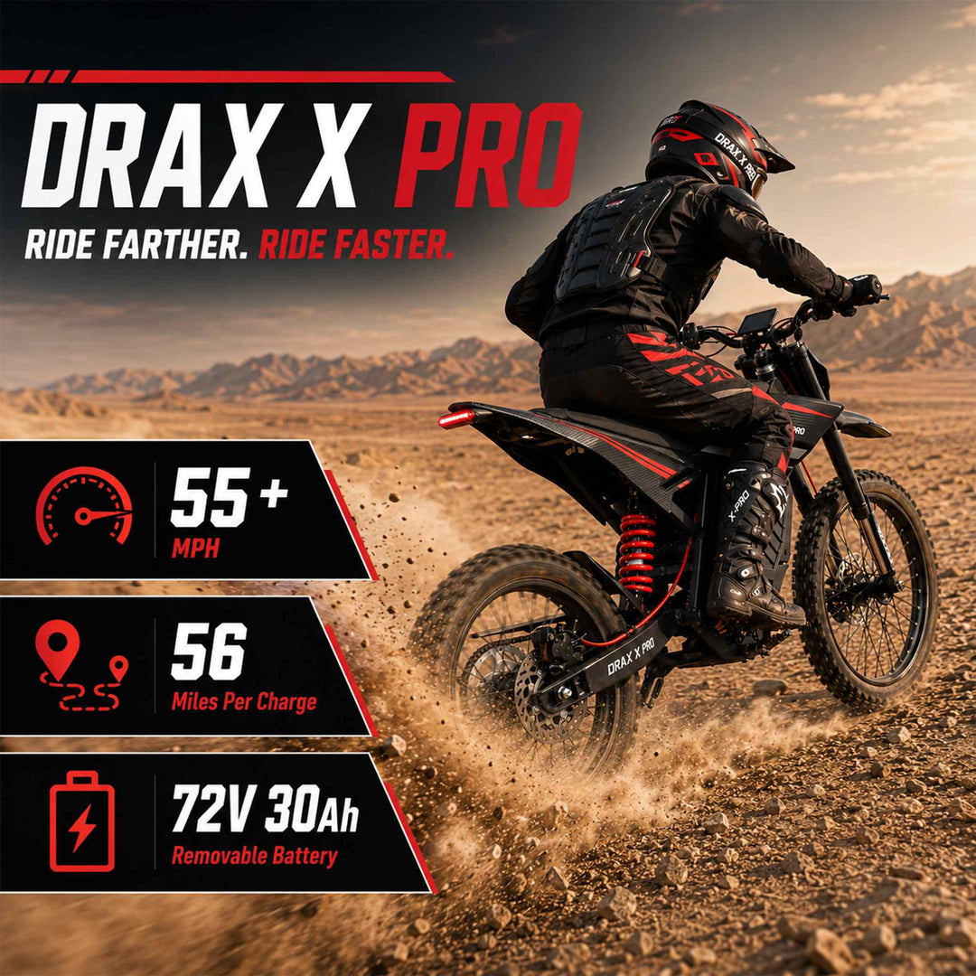 Free Shipping! X-PRO DRAX X PRO 6600W 72V/30AH Teens Adults Electric Dirt Bike with Front LED Light! 19"/17" Wheels!