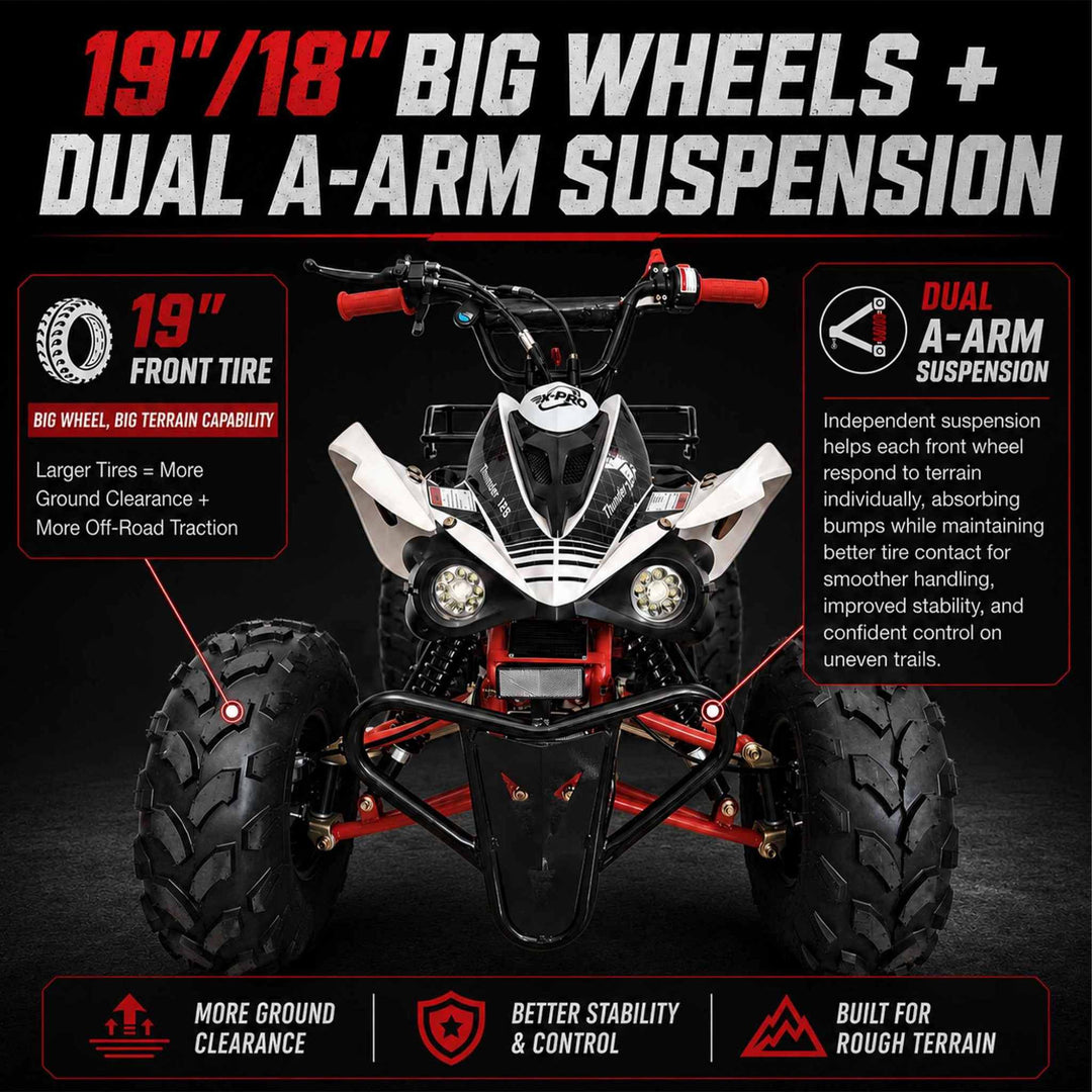 Free shipping! X-PRO Thunder 125cc ATV with Automatic Transmission w/Reverse, LED Headlights, Big 19in/18in Tires!