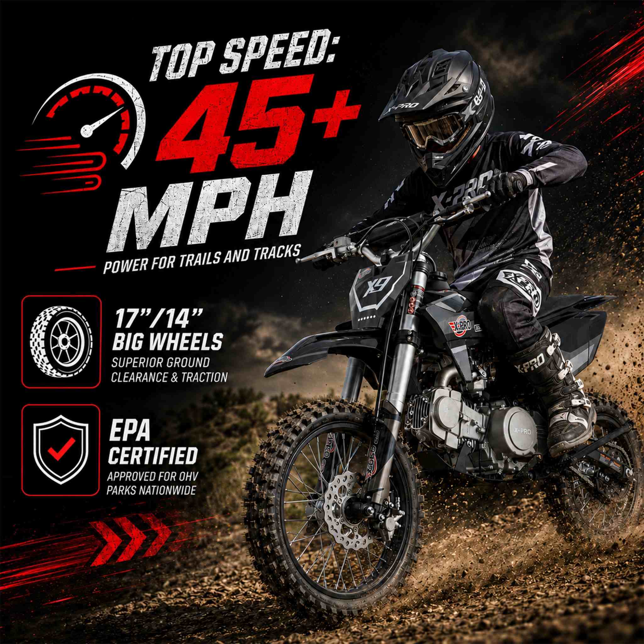 Free Shipping! X-PRO X9 125cc Dirt Bike — Zongshen, 4-Speed Manual