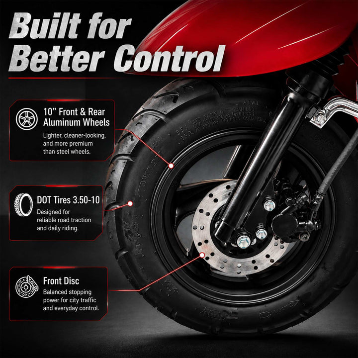 Free Shipping! X-PRO Bora 50cc Moped Scooter with 10" Aluminum Wheels, Electric/Kick Start!