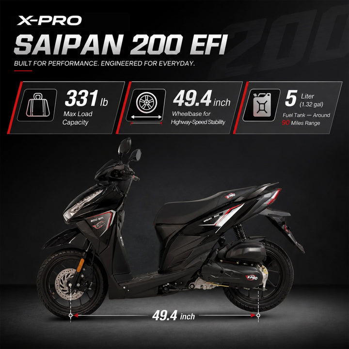 Free Shipping! X-PRO Saipan 200 EFI Electronic Fuel Injection Scooter with CVT Transmission, 14" Alloy Wheels, LED Headlights!