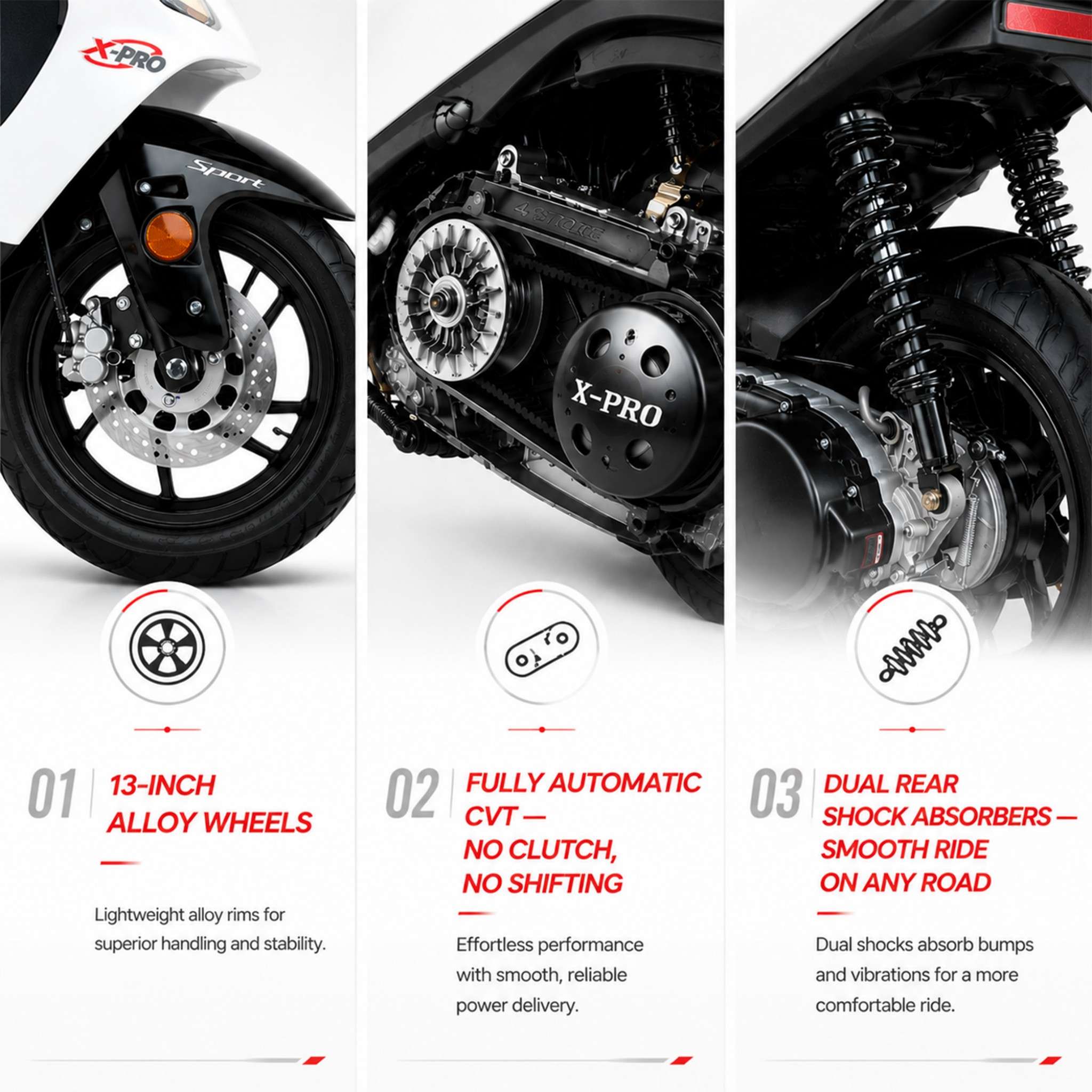 Pro 13インチ Free Shipping! X-PRO Fiji 200cc Gas Moped — 13