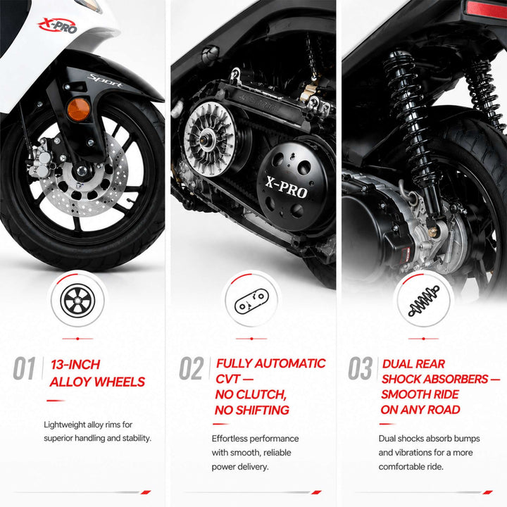 Free Shipping! X-PRO Fiji 200 Moped Scooter with 13" Aluminum Wheels! Electric/Kick Start!