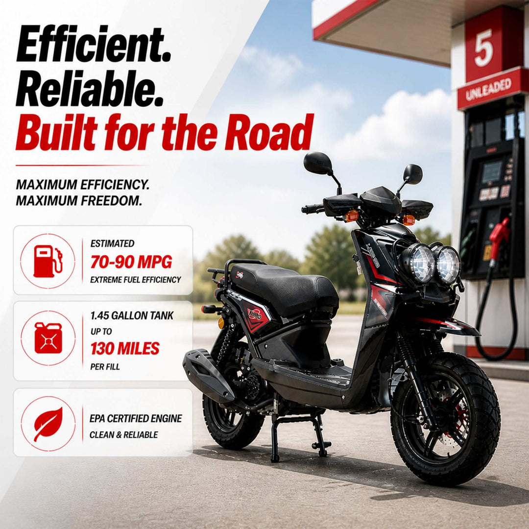 Free Shipping! X-PRO Lanai 150cc Moped Scooter with 12" Aluminum Wheels, Electric/Kick Start, Dual Headlights and Tail Lights!