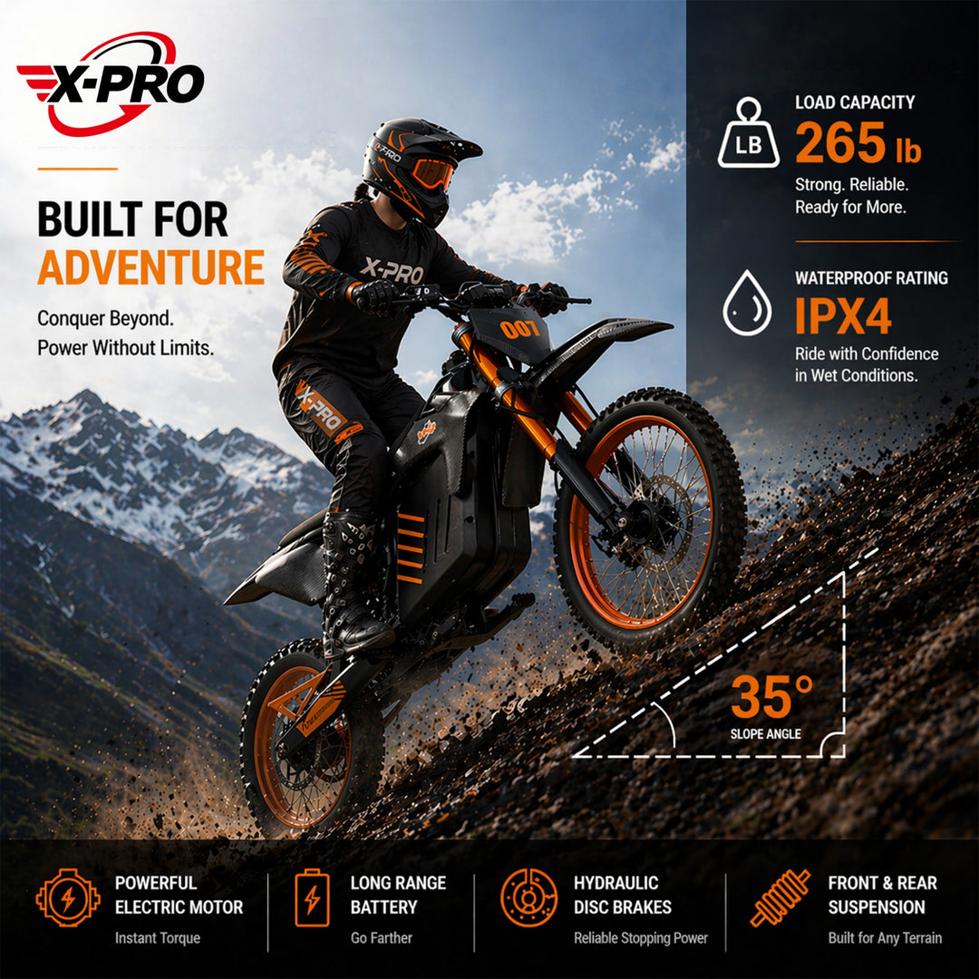 Free Shipping! X-PRO Drax Sport 2700W 48V 23AH Teens Adults Electric Dirt Bike with New Version LED Light! 14"/12" Wheels!