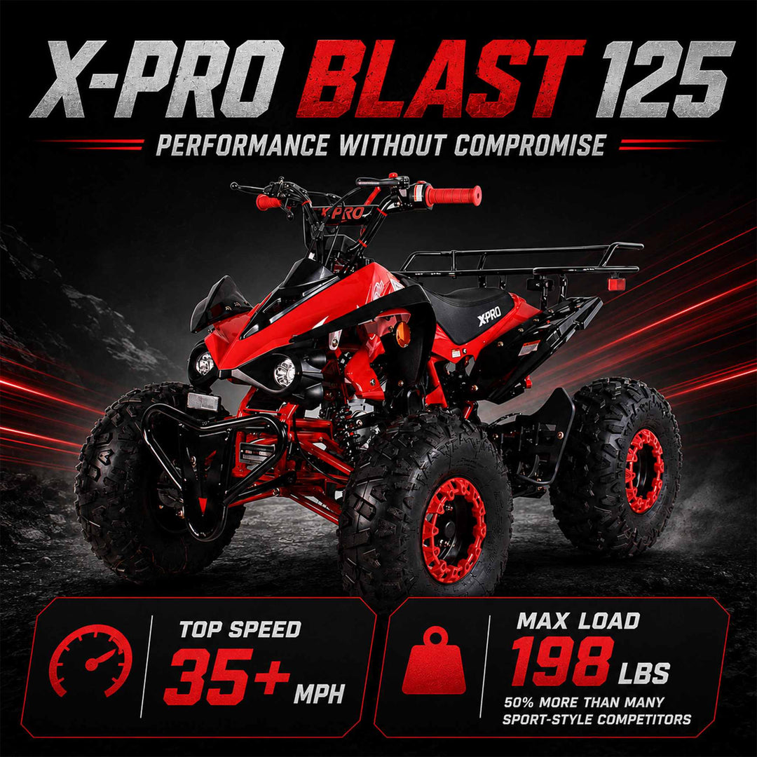 Free shipping! X-PRO Blast 125cc ATV with Automatic Transmission w/Reverse, LED Headlights, Big 19in/18in Tires!