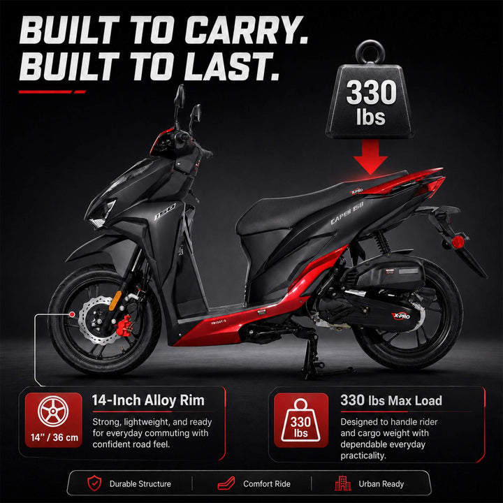 Free Shipping! X-PRO Capri 150cc Moped Scooter with 14in Aluminum Wheels, Electric/Kick Start! Large LED Lights!