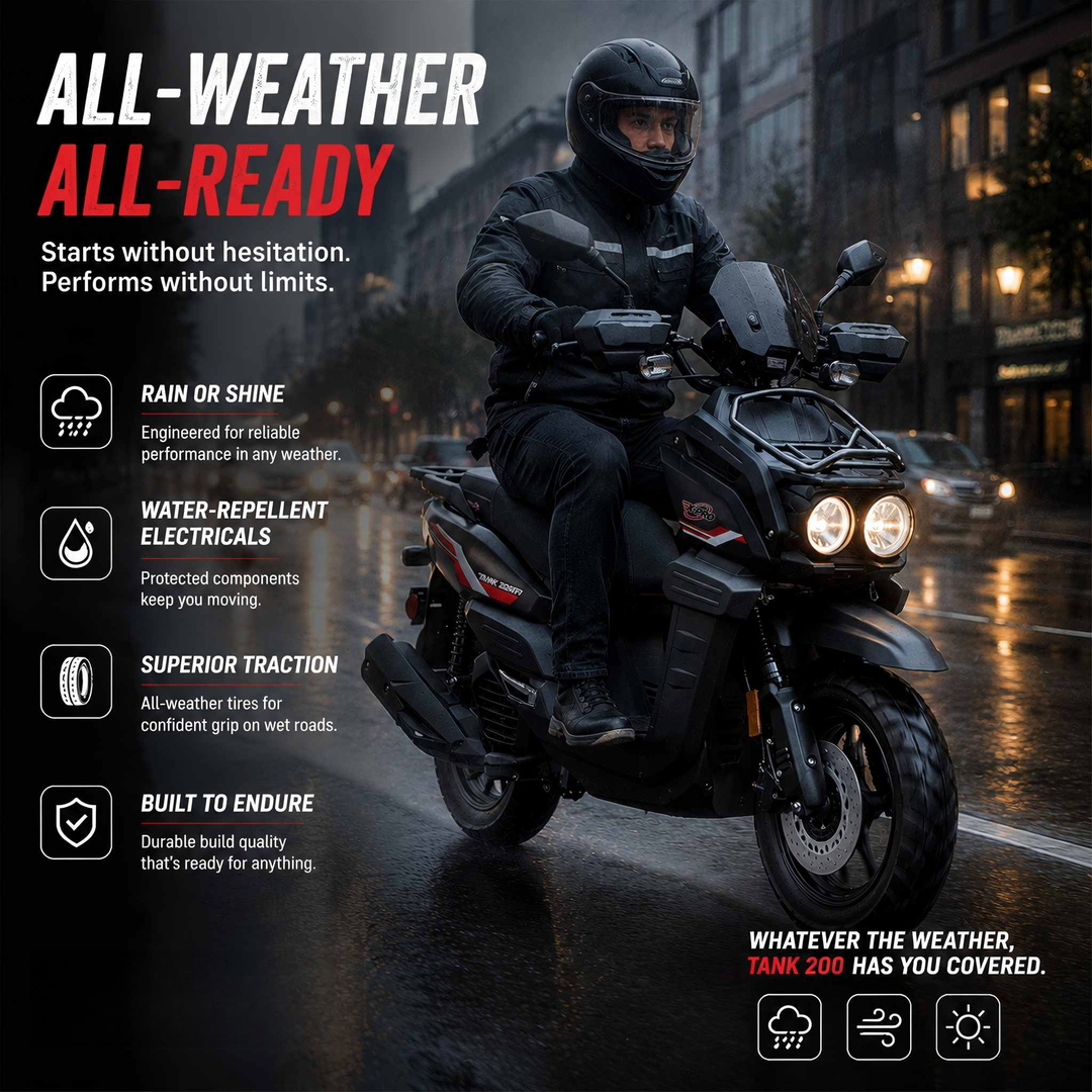 Free Shipping! X-PRO Tank 200 Moped Scooter with 12" Aluminum Wheels! Electric/Kick Start, LED Lights!