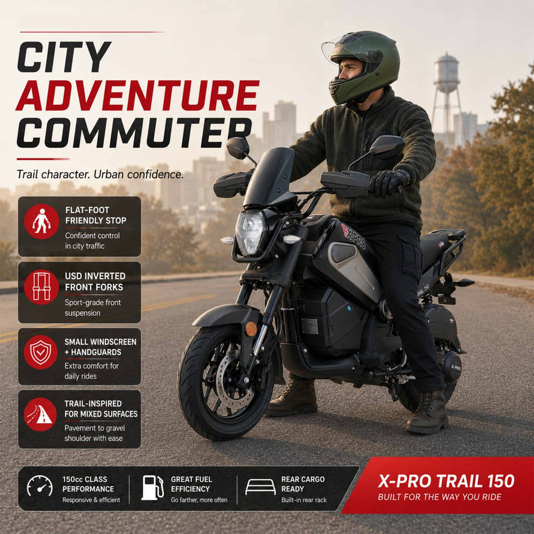 Free Shipping! X-PRO Trail 150 Motorcycle with Automatic Transmission, Electric/Kick Start! 12"/10" Aluminum Wheels! LED Lights!