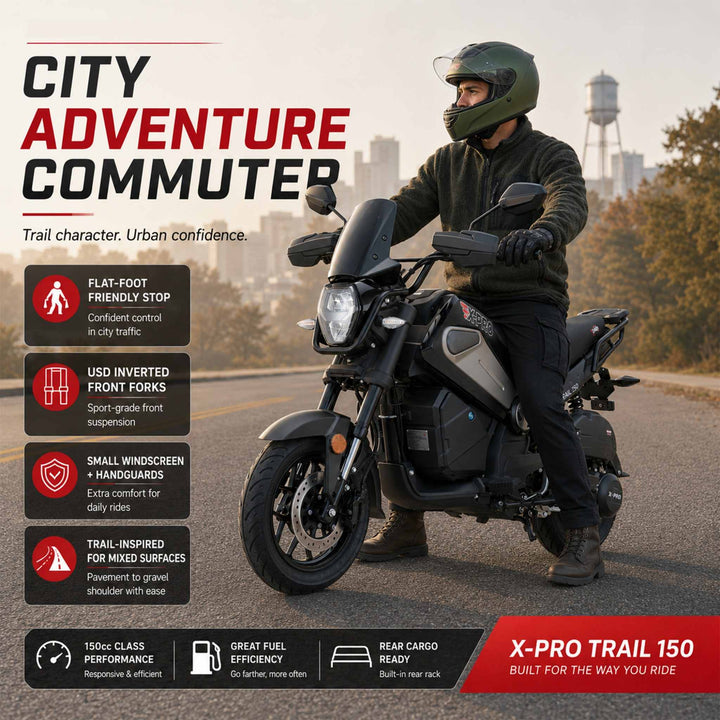 Free Shipping! X-PRO Trail 150 Motorcycle with Automatic Transmission, Electric/Kick Start! 12"/10" Aluminum Wheels! LED Lights!