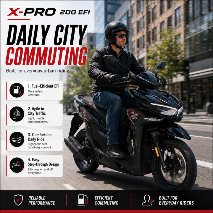 Free Shipping! X-PRO Tinian 200 EFI Electronic Fuel Injection Scooter with CVT Transmission, 14" Alloy Wheels, LED Headlights!