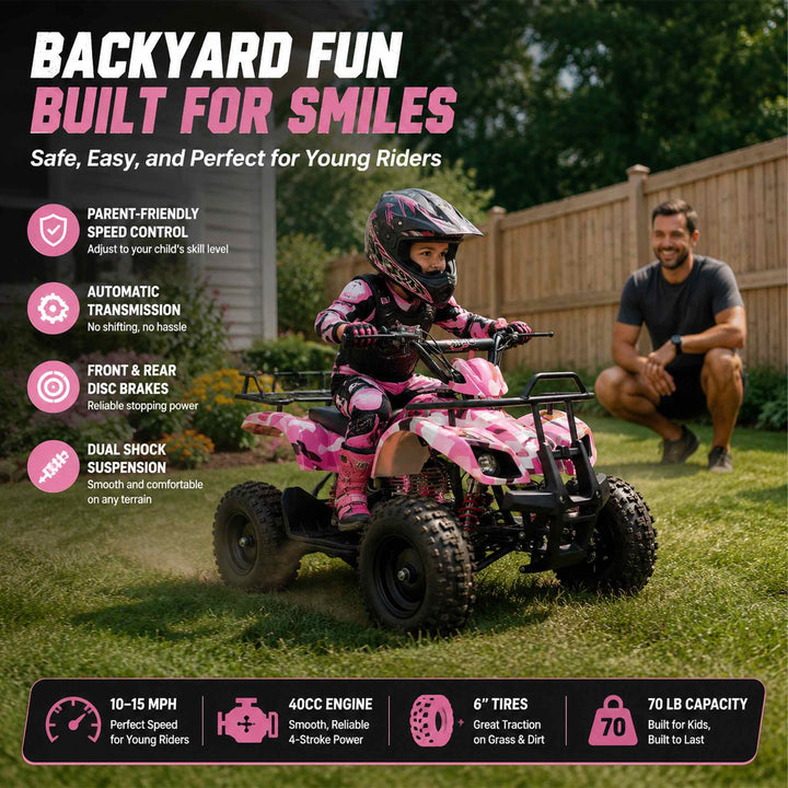Free Shipping! X-PRO SCOUT 40cc ATV with Chain Transmission, Pull start! Disc Brake! 6in Tires!