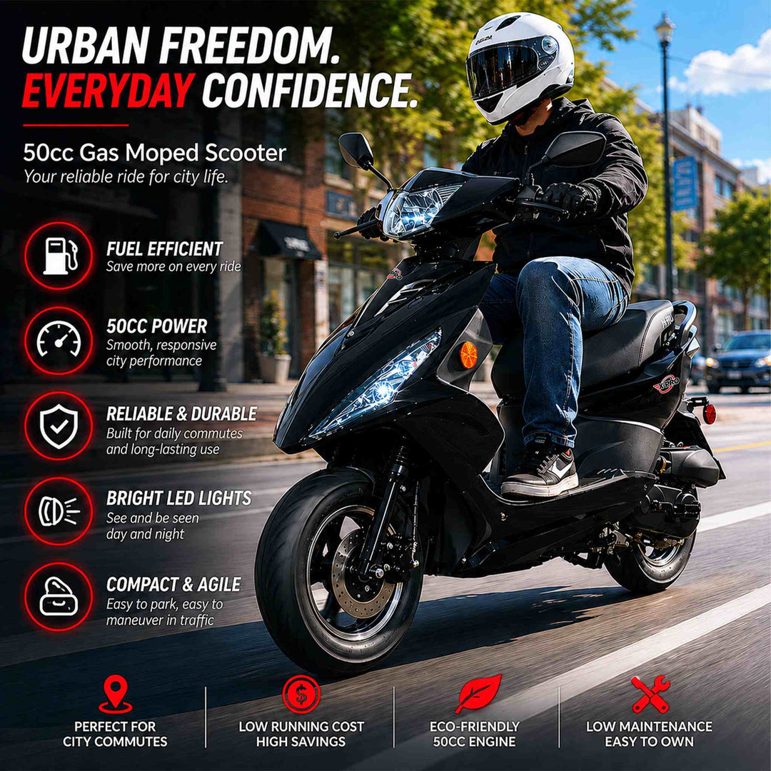 Free Shipping! X-PRO Bali 50cc Moped Scooter with 10" Wheels! Electric/Kick Start! Large LED Headlights!